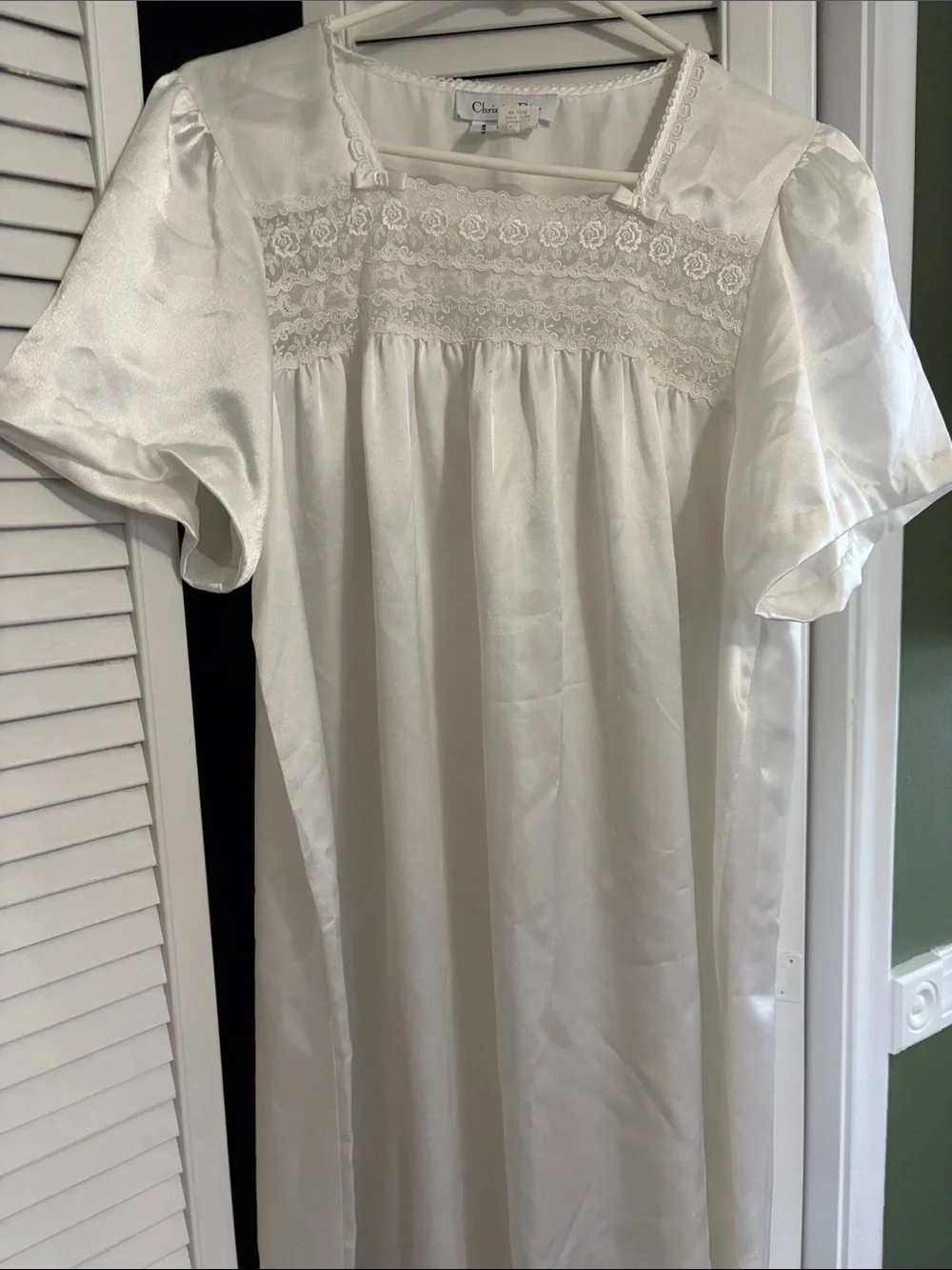 Dior Cream Satin Girls' Nightgown with Lace Yoke
